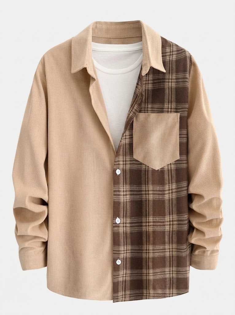Men's Corduroy Button Shirt with Jogger Trousers Relaxed Autumn