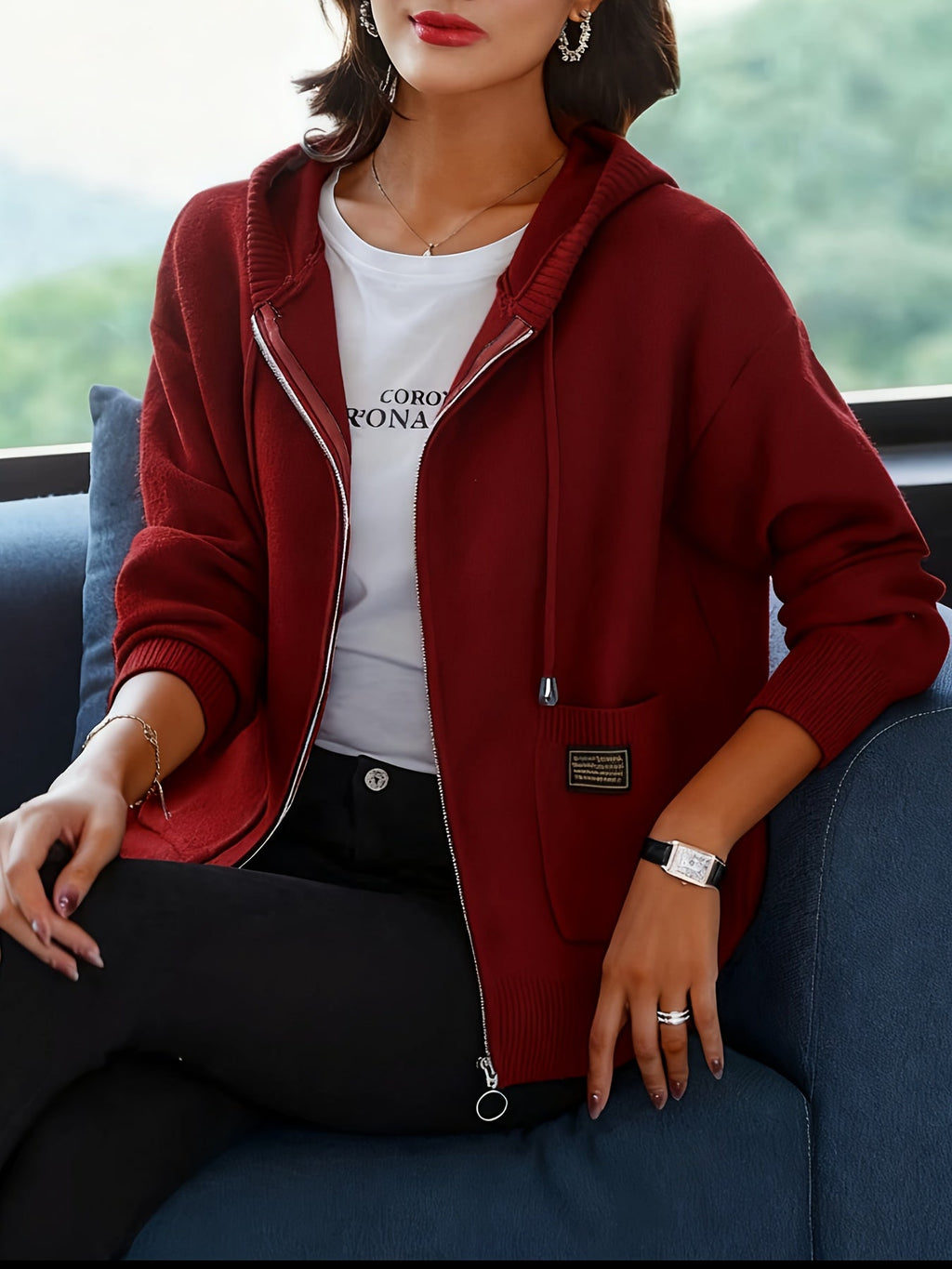 Women's Soft Knit Full-Zip Hoodie Cardigan with Pockets