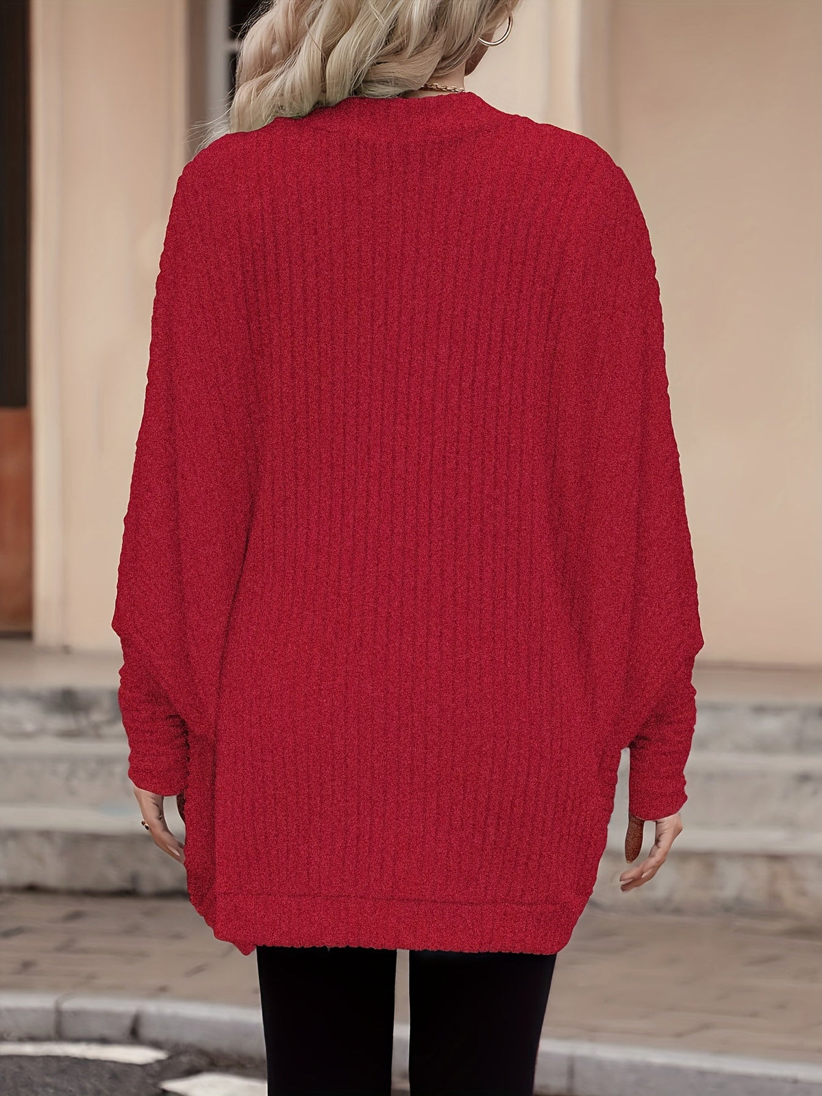 Women's Buttonless Ribbed Drape Cardigan