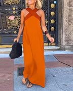 Women's Crossover Halter Maxi Dress With Flowing Silhouette