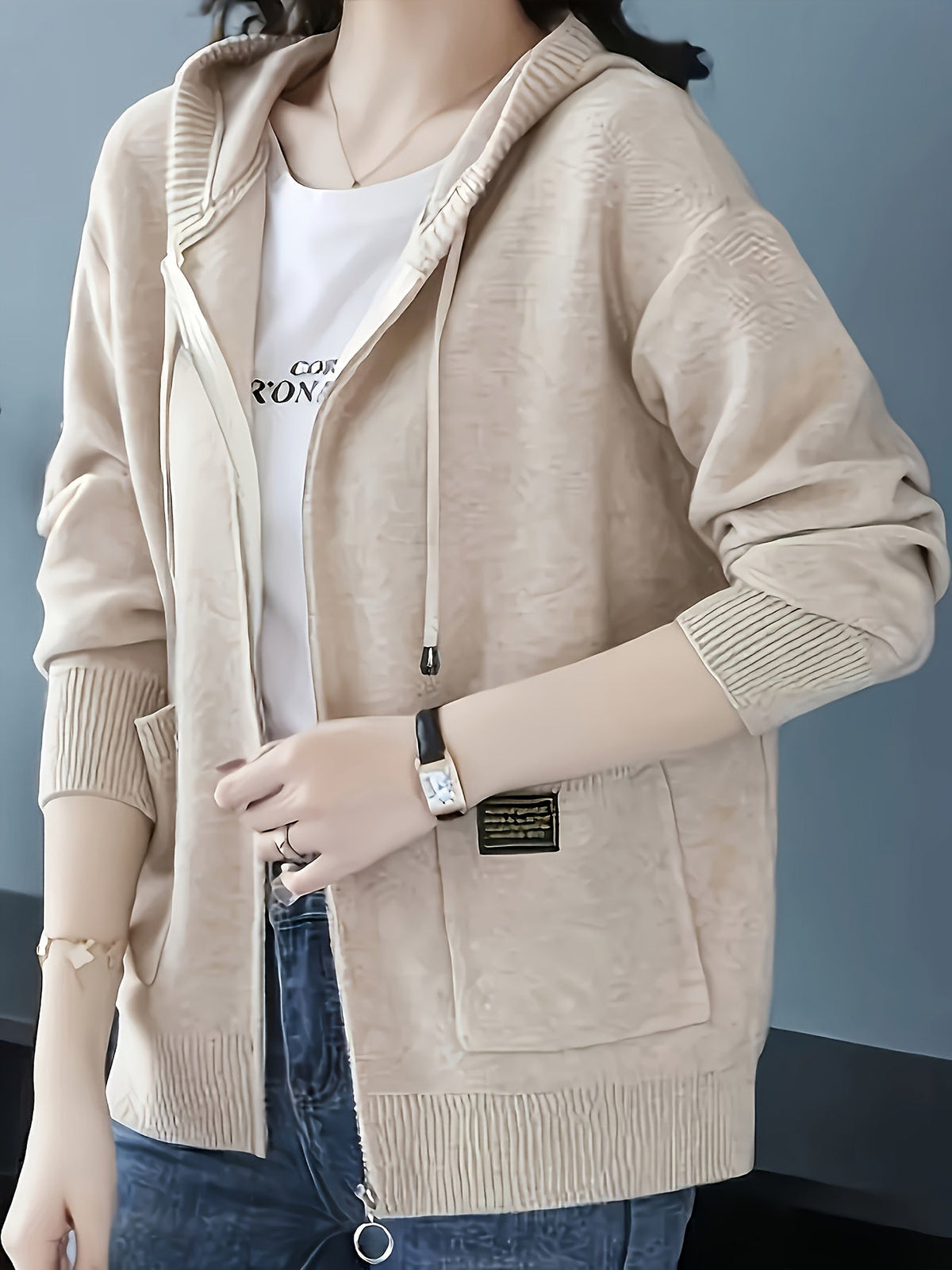 Women's Soft Knit Full-Zip Hoodie Cardigan with Pockets