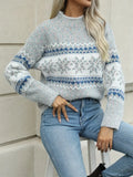 Women's Delicate Fair Isle Pattern Knit Sweater - Light Gray