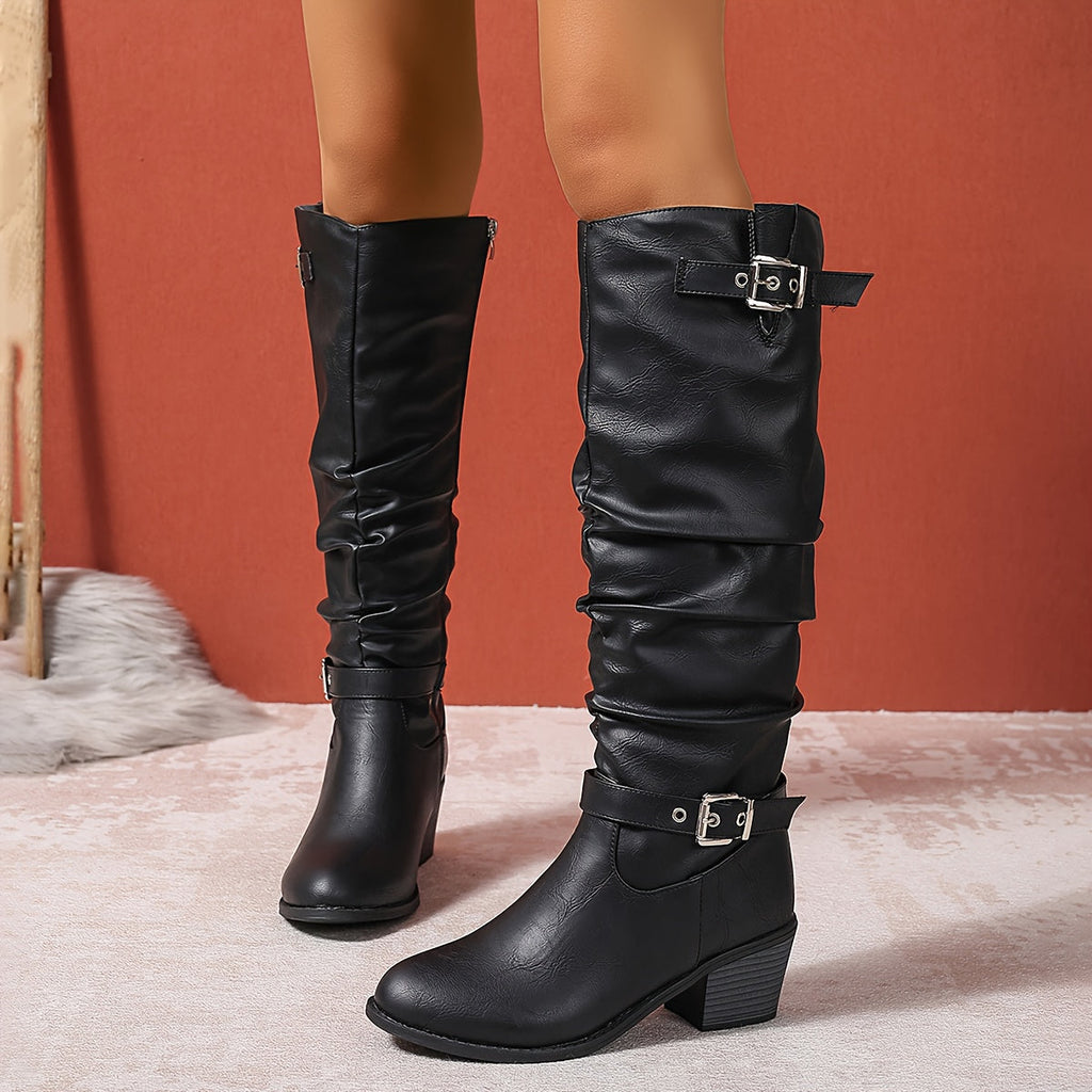 Women's Leg-Lengthening Gathered Shaft Boots with Side Zip