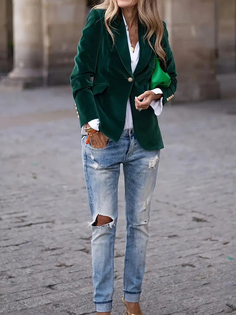Women's Plush Velvet Evening Blazer with Subtle Sheen
