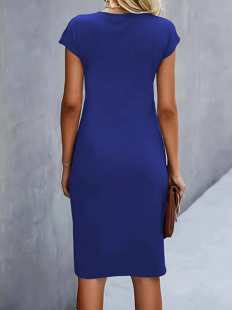 Women's Ruched Waist Bodycon Short Sleeve Midi Dress