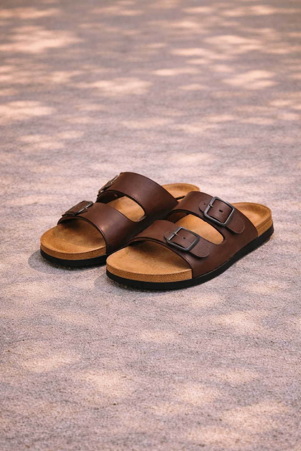 Men's Double Strap Buckle Sandals with Contoured Footbed