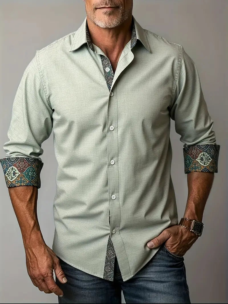 Men's Two-Tone Trim Modern Fit Button-Down Shirt - Green