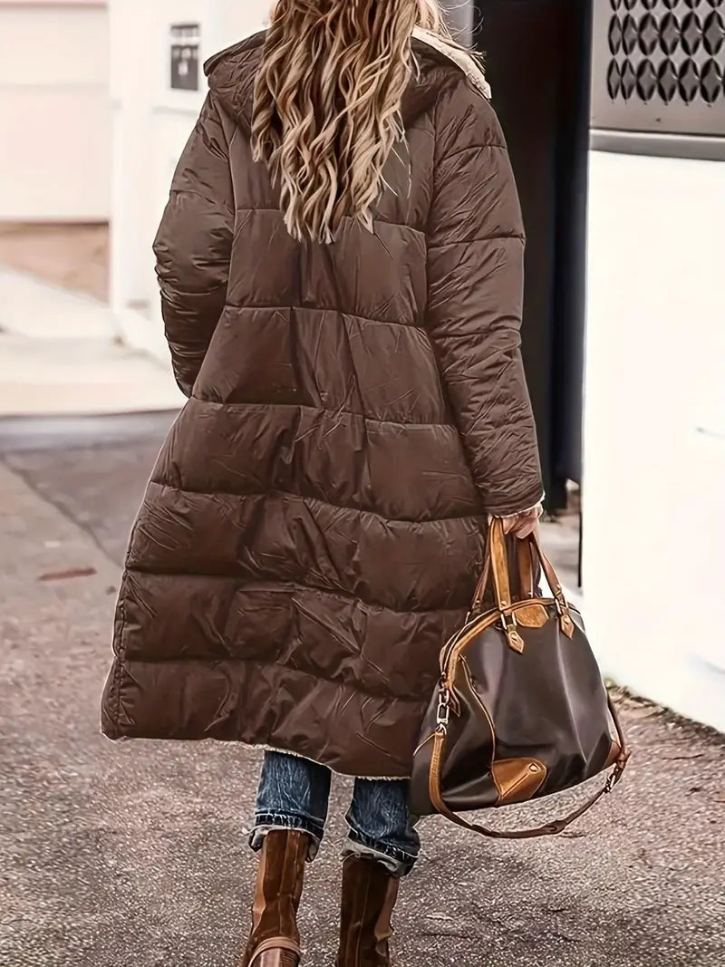 Women's Quilted-to-Sherpa Reversible Winter Coat with Hood