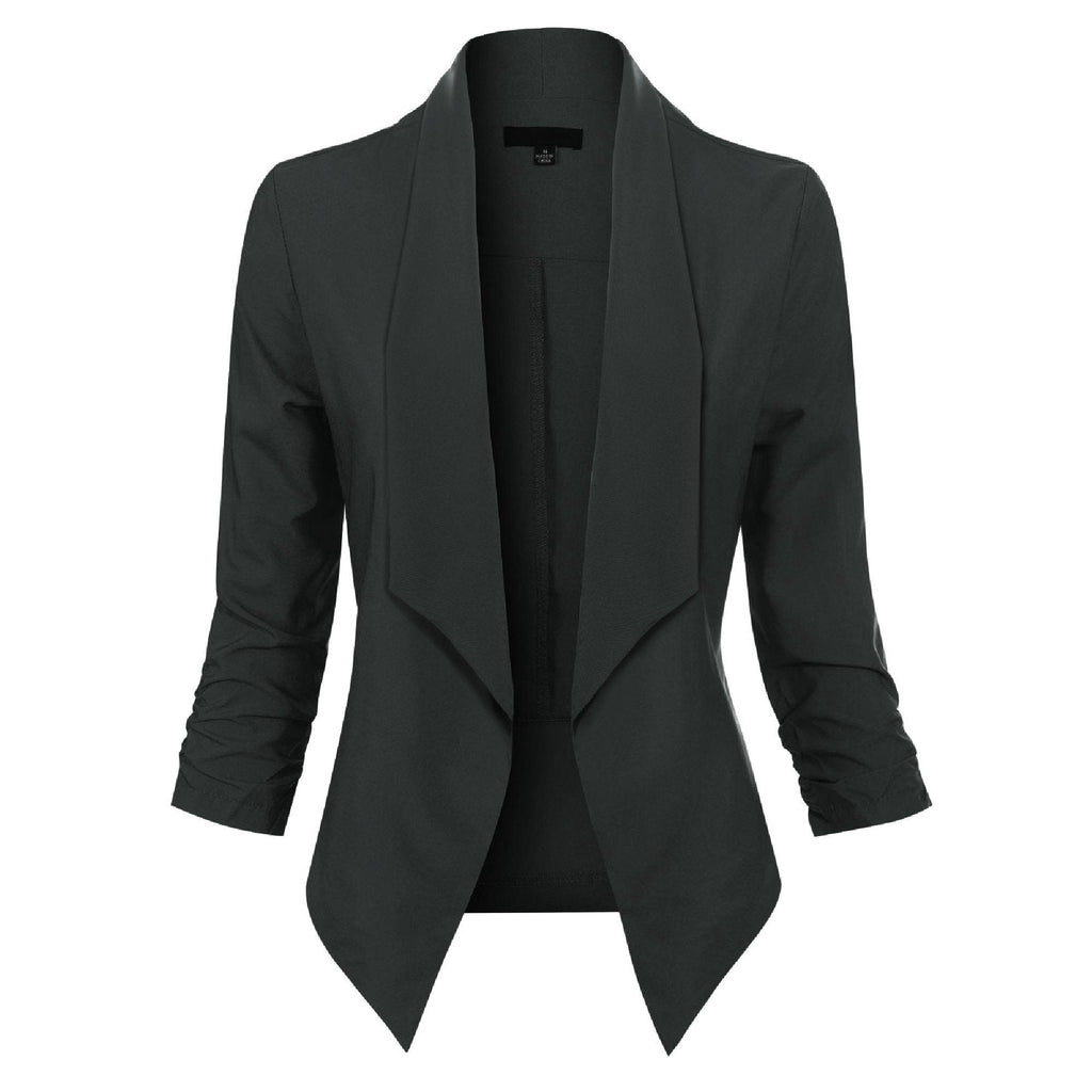 Women's Open-Front Blazer – Ruched-Sleeve Smart Layer