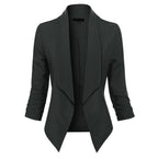 Women's Open-Front Blazer – Ruched-Sleeve Smart Layer