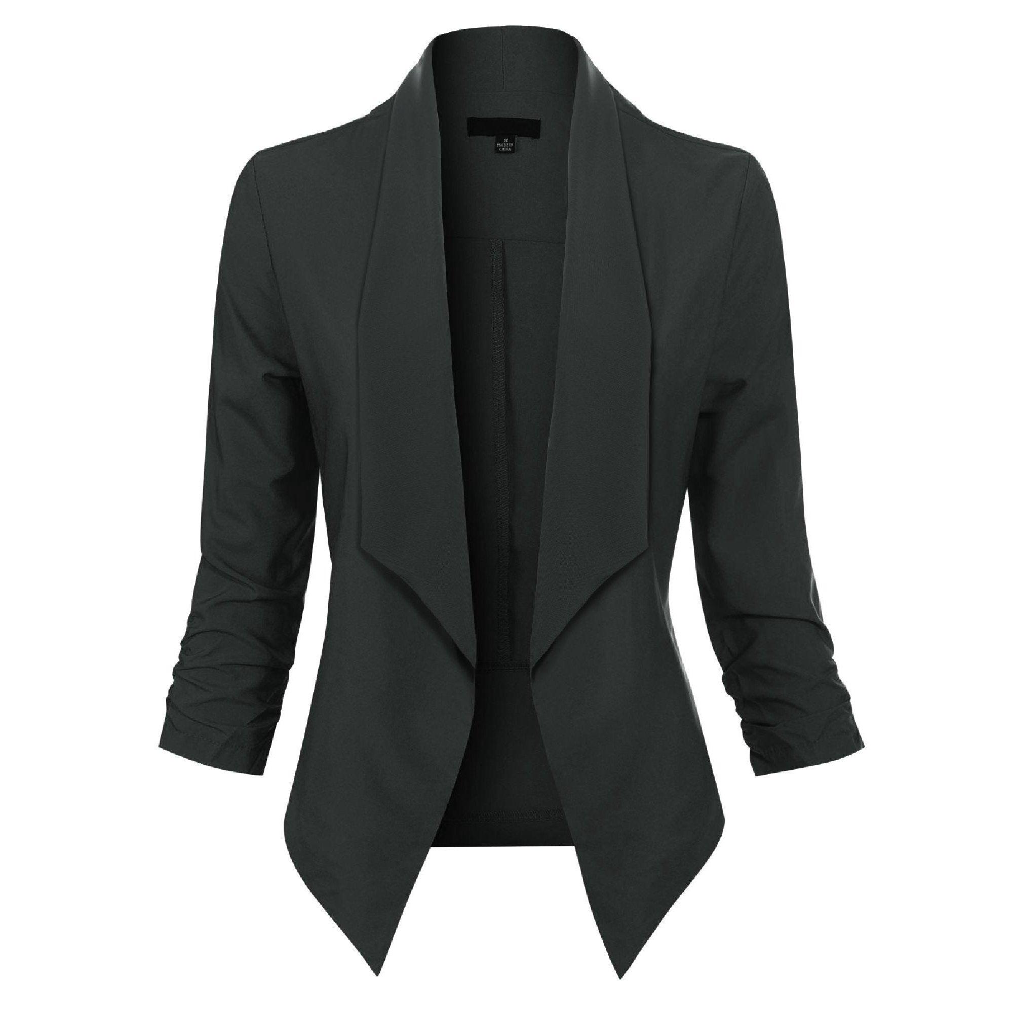 Women's Open-Front Blazer – Ruched-Sleeve Smart Layer