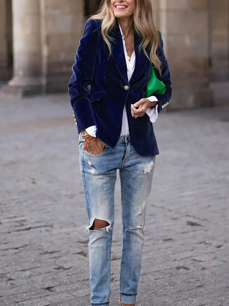 Women's Plush Velvet Evening Blazer with Subtle Sheen