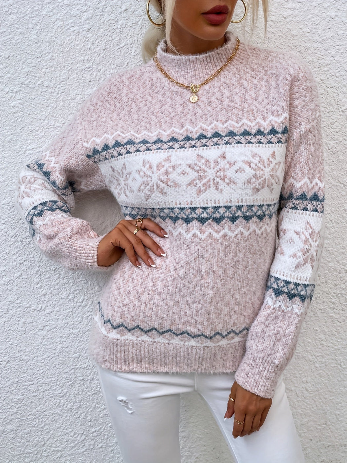 Women's Relaxed Snowflake Motif Winter Sweater