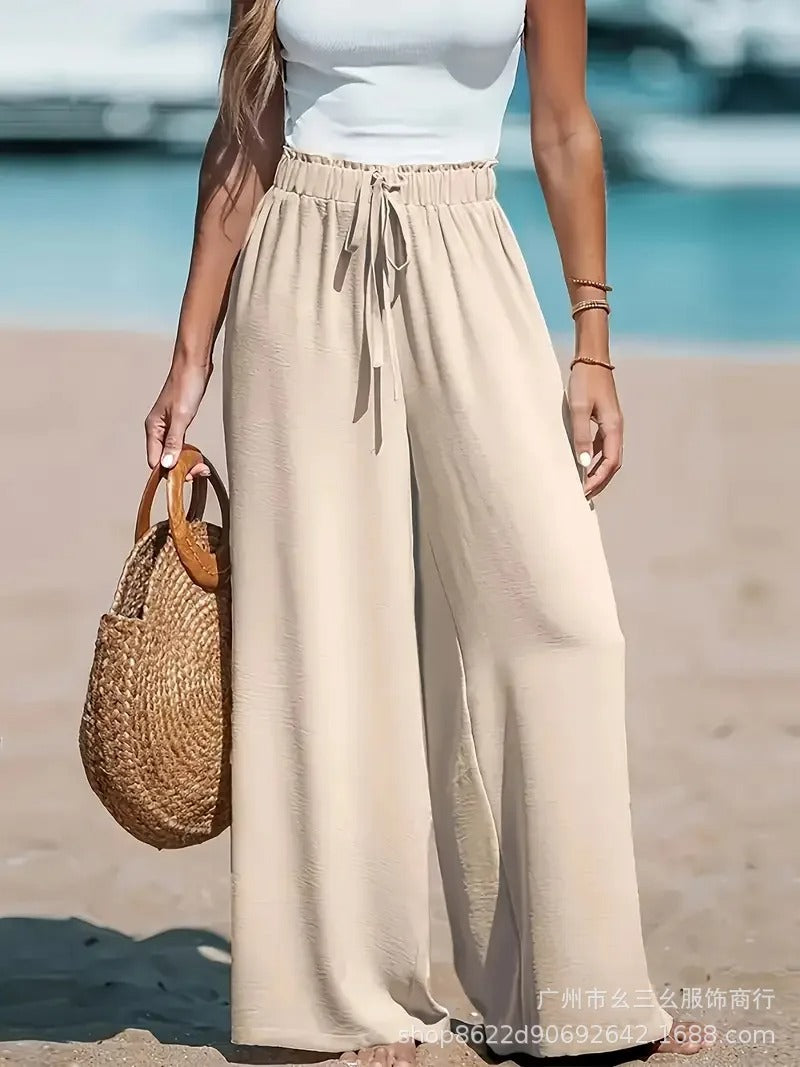 Women's Tie-Waist Palazzo Trousers – Wide-Leg Pants