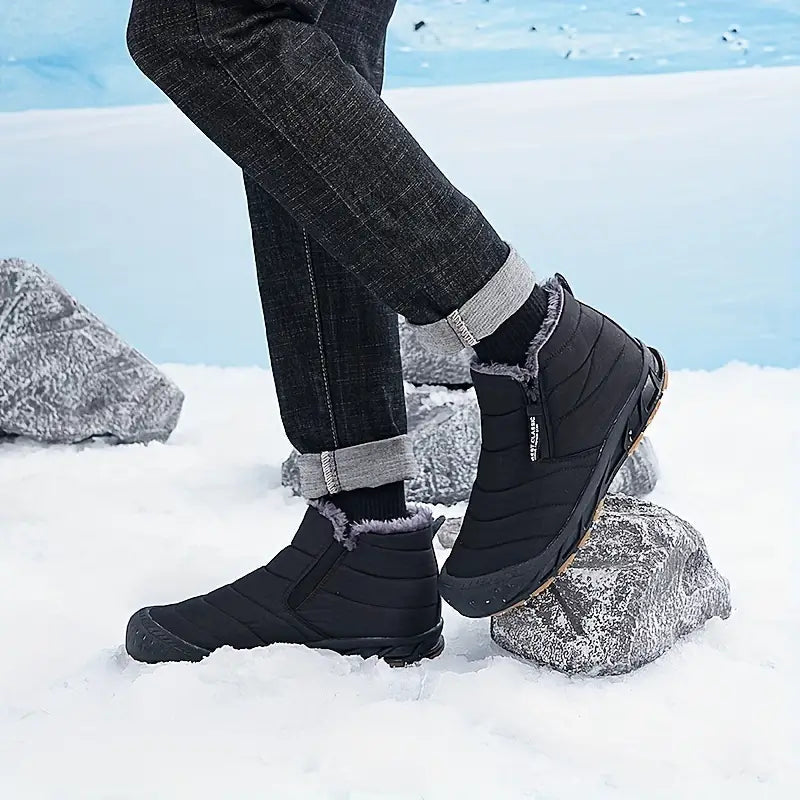 Men's Horizontal Quilted Zip Winter Boots with Plush Lining