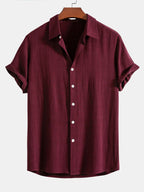 Men's Linen Blend Short Sleeve Shirt Relaxed Button Fit