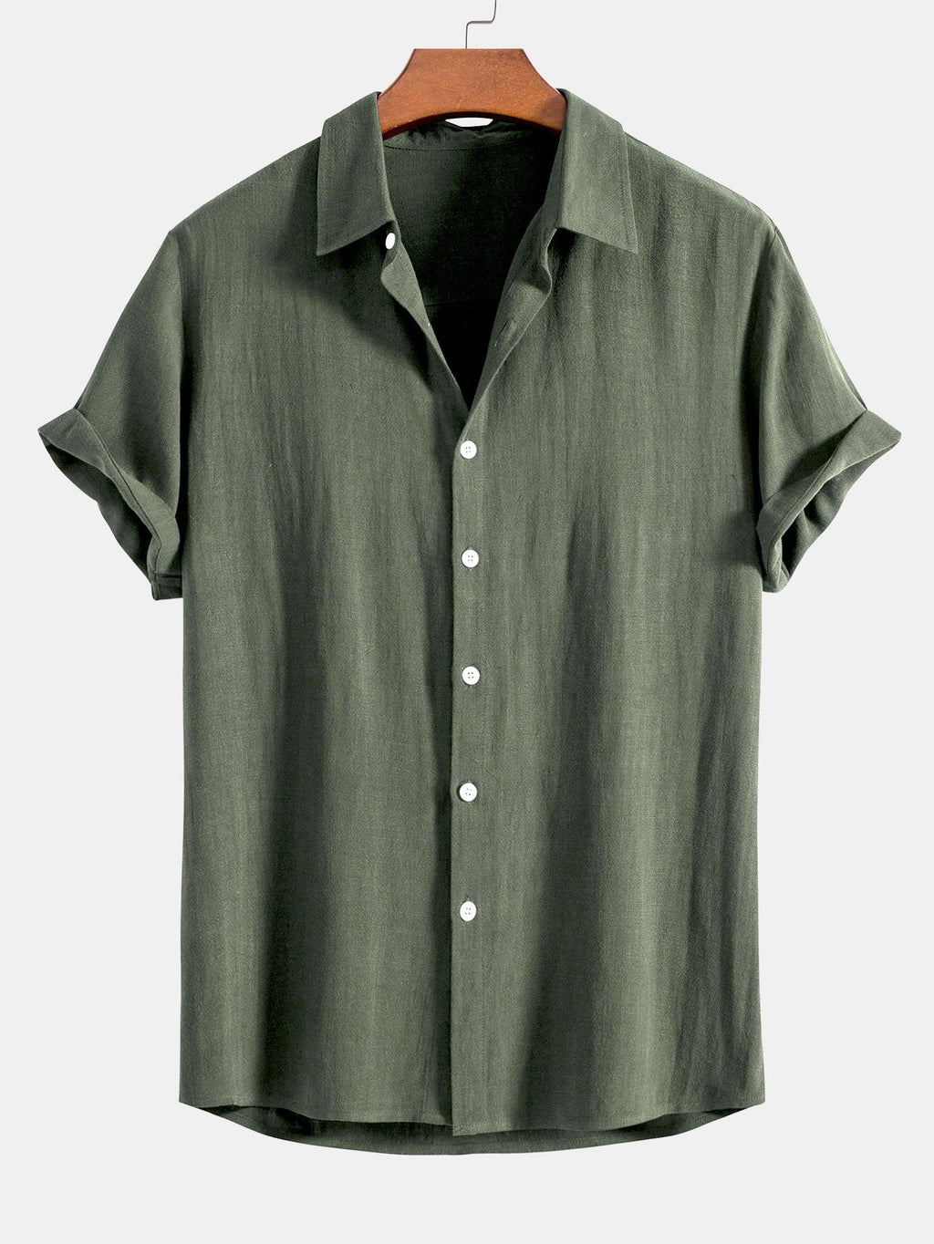 Men's Linen Blend Short Sleeve Shirt Relaxed Button Fit