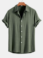 Men's Linen Blend Short Sleeve Shirt Relaxed Button Fit