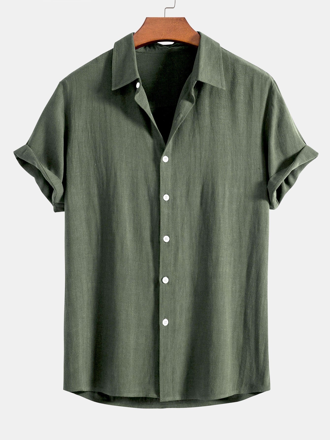 Men's Linen Blend Short Sleeve Shirt Relaxed Button Fit