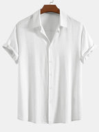 Men's Linen Blend Short Sleeve Shirt Relaxed Button Fit