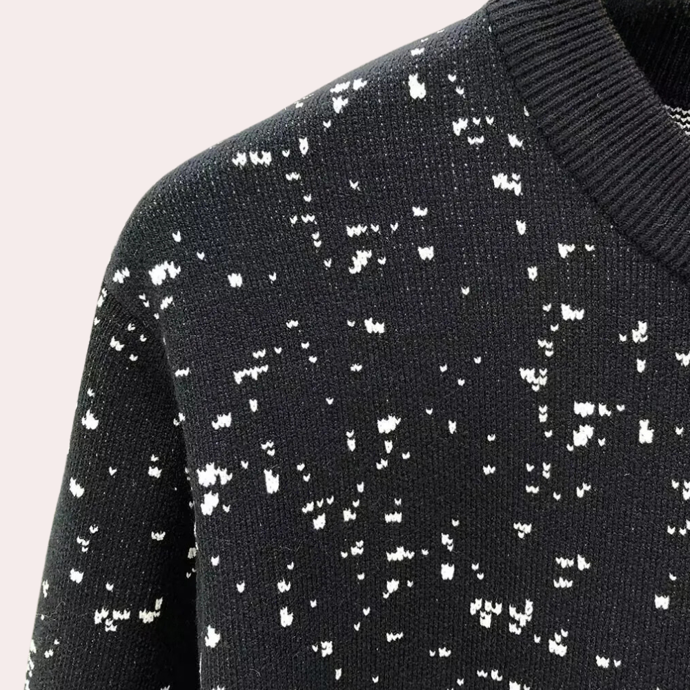 Men's Printed Knit Sweater with Crew Neck Ribbed Trims