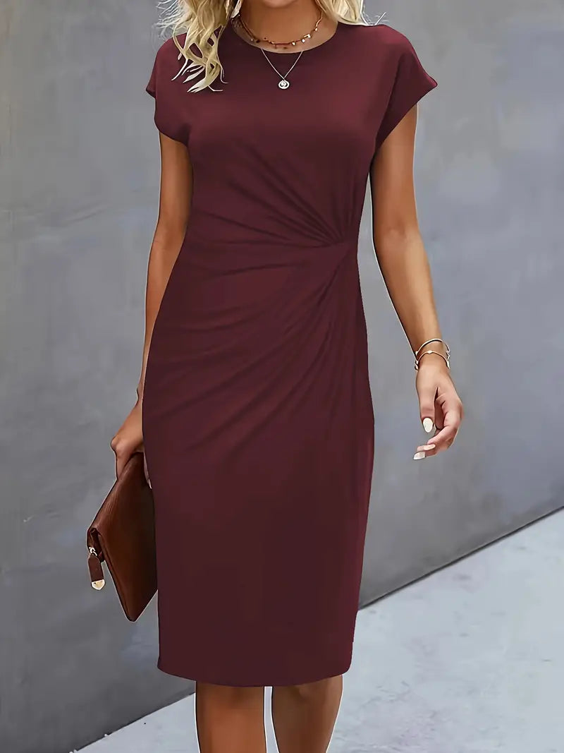 Women's Ruched Waist Bodycon Short Sleeve Midi Dress