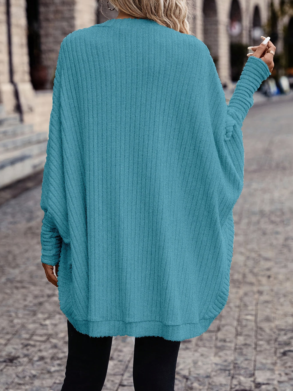 Women's Buttonless Ribbed Drape Cardigan