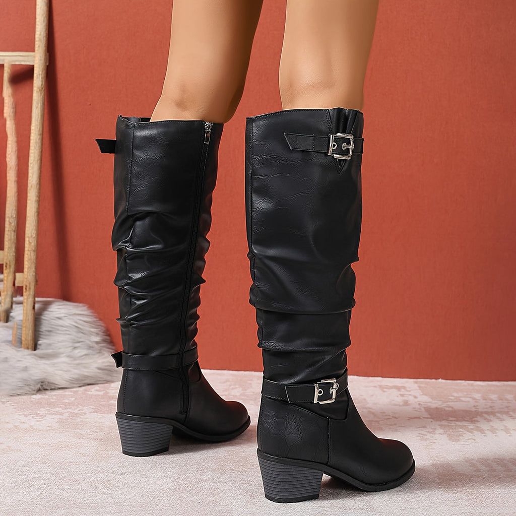 Women's Leg-Lengthening Gathered Shaft Boots with Side Zip