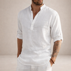 Men's Linen Shirt Open Placket Roll Sleeve Resort Fit