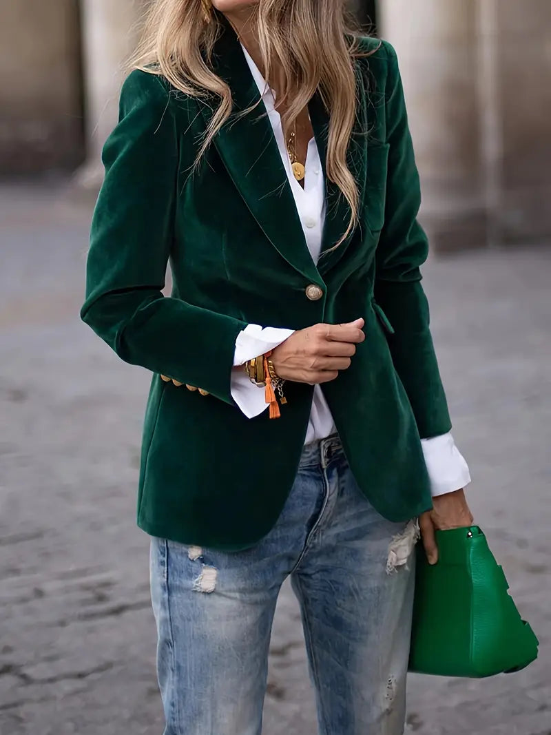 Women's Plush Velvet Evening Blazer with Subtle Sheen