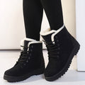 Women's Lightweight Everyday Winter Booties with Lace Front - Black