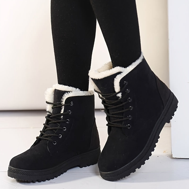 Women's Lightweight Everyday Winter Booties with Lace Front - Black