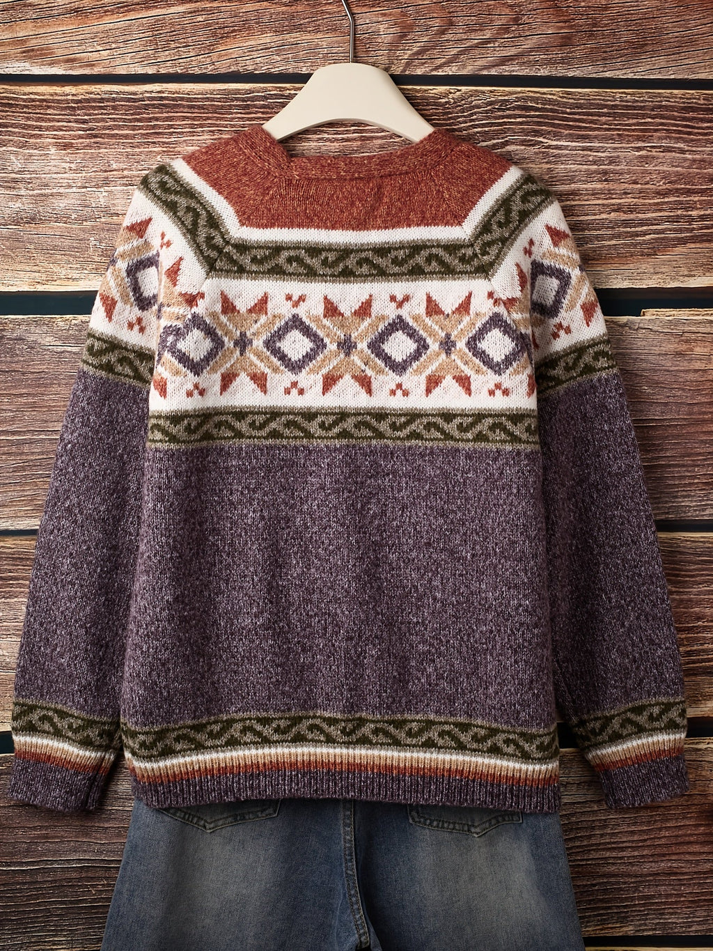 Women's Button-Up Cardigan with Retro Geometric Yoke
