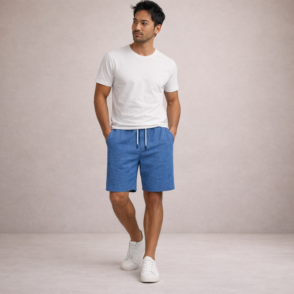 Men's Linen Shorts Drawstring Waist Printed Summer Fit