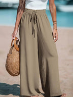 Women's Tie-Waist Palazzo Trousers – Wide-Leg Pants