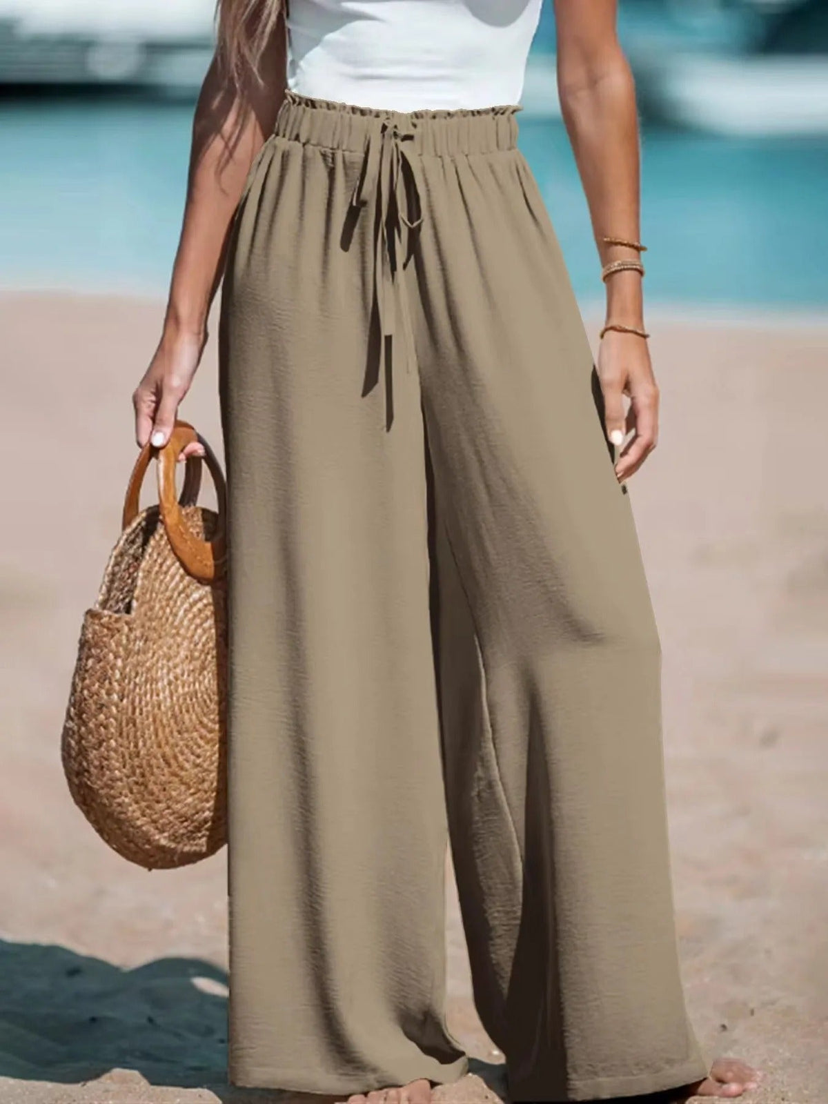 Women's Tie-Waist Palazzo Trousers – Wide-Leg Pants
