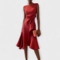 Women's Sleeveless Midi Dress With Draped Asymmetrical Hem
