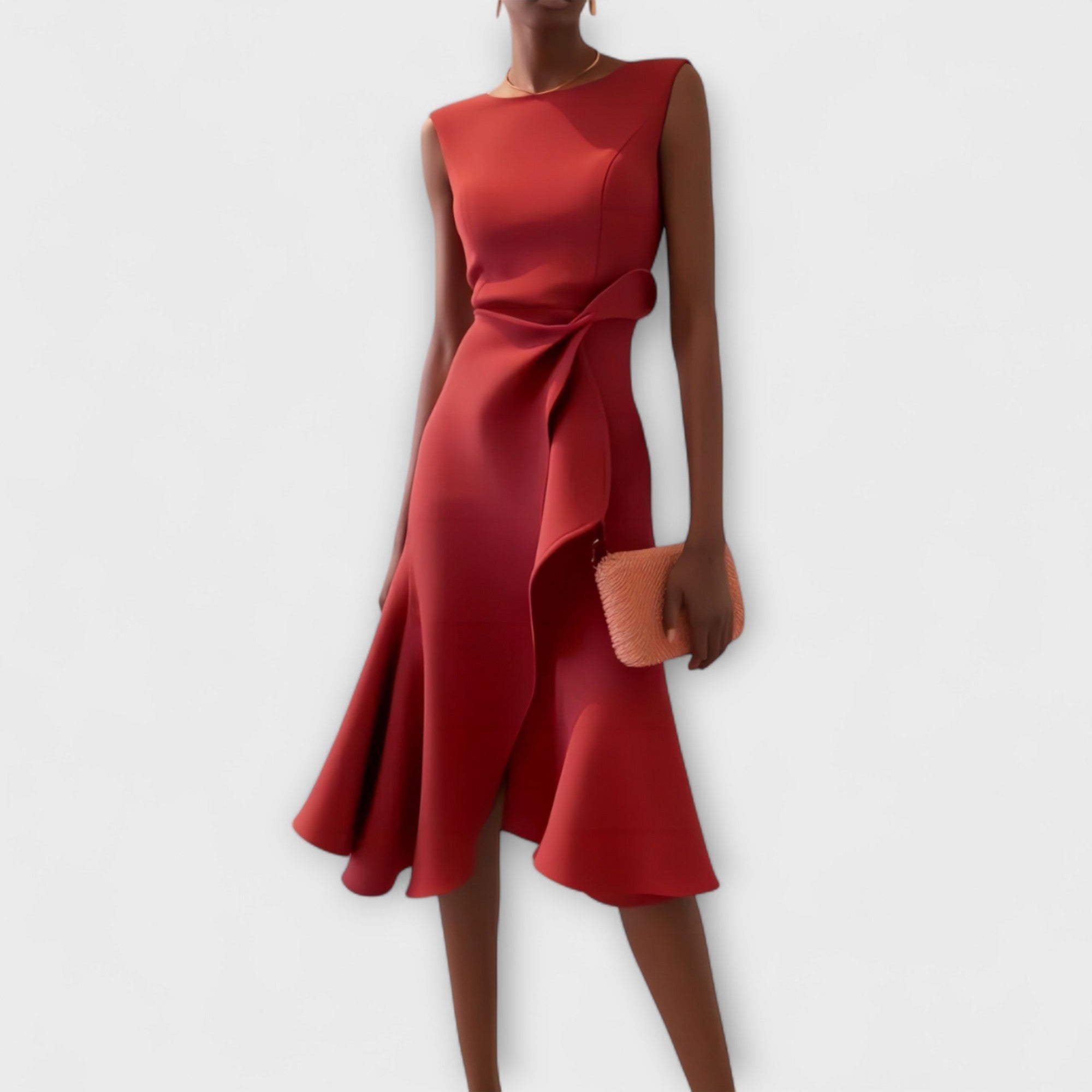 Women's Sleeveless Midi Dress With Draped Asymmetrical Hem