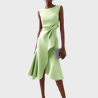 Women's Sleeveless Midi Dress With Draped Asymmetrical Hem