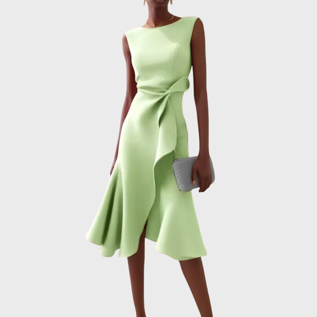 Women's Sleeveless Midi Dress With Draped Asymmetrical Hem