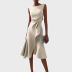 Women's Sleeveless Midi Dress With Draped Asymmetrical Hem