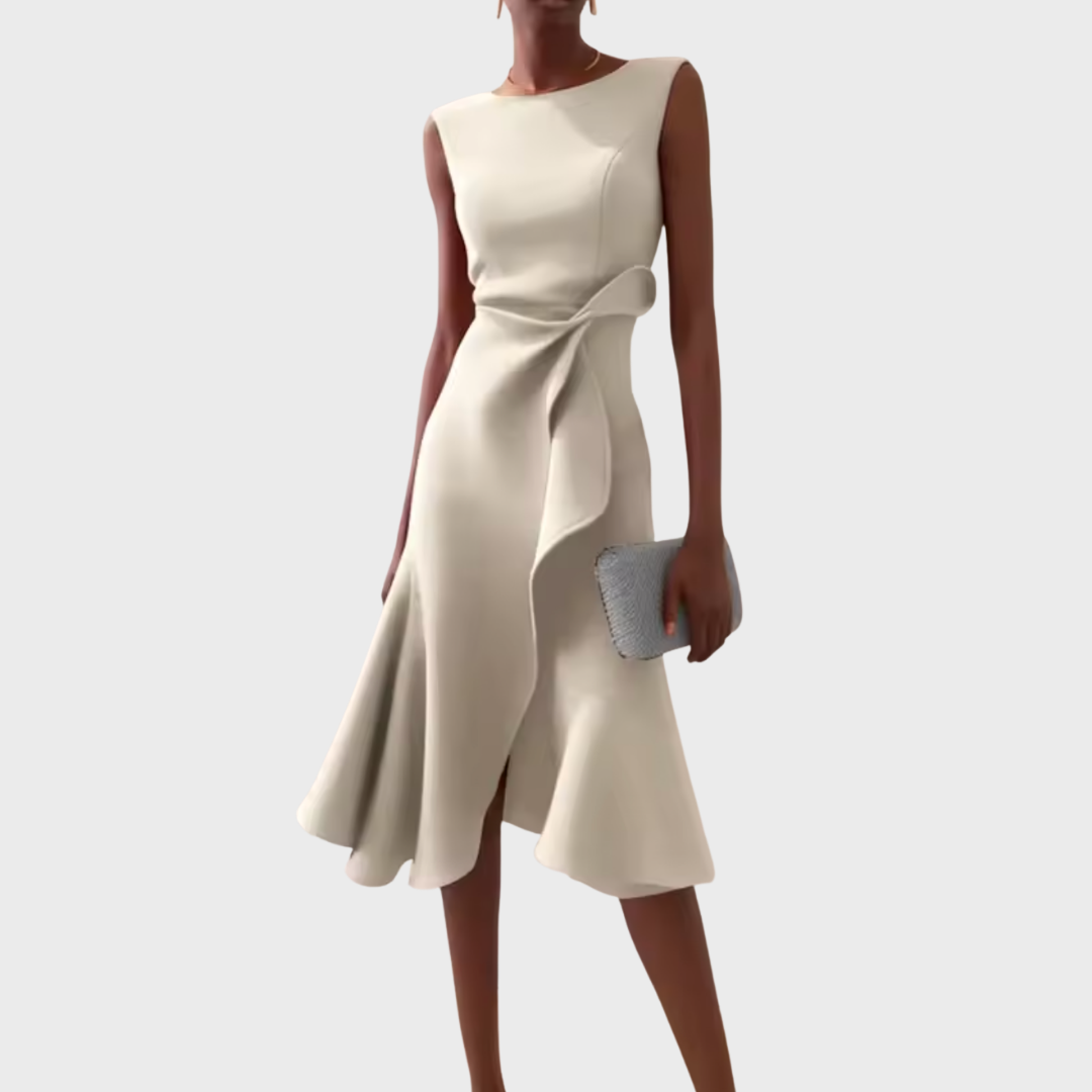 Women's Sleeveless Midi Dress With Draped Asymmetrical Hem