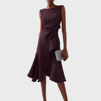 Women's Sleeveless Midi Dress With Draped Asymmetrical Hem