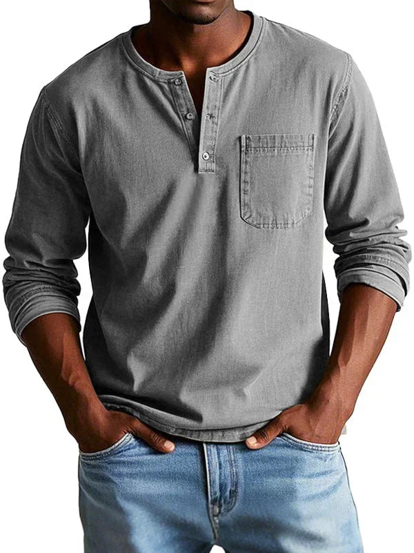 Men's Long Sleeve Henley Shirt Relaxed Casual Layer