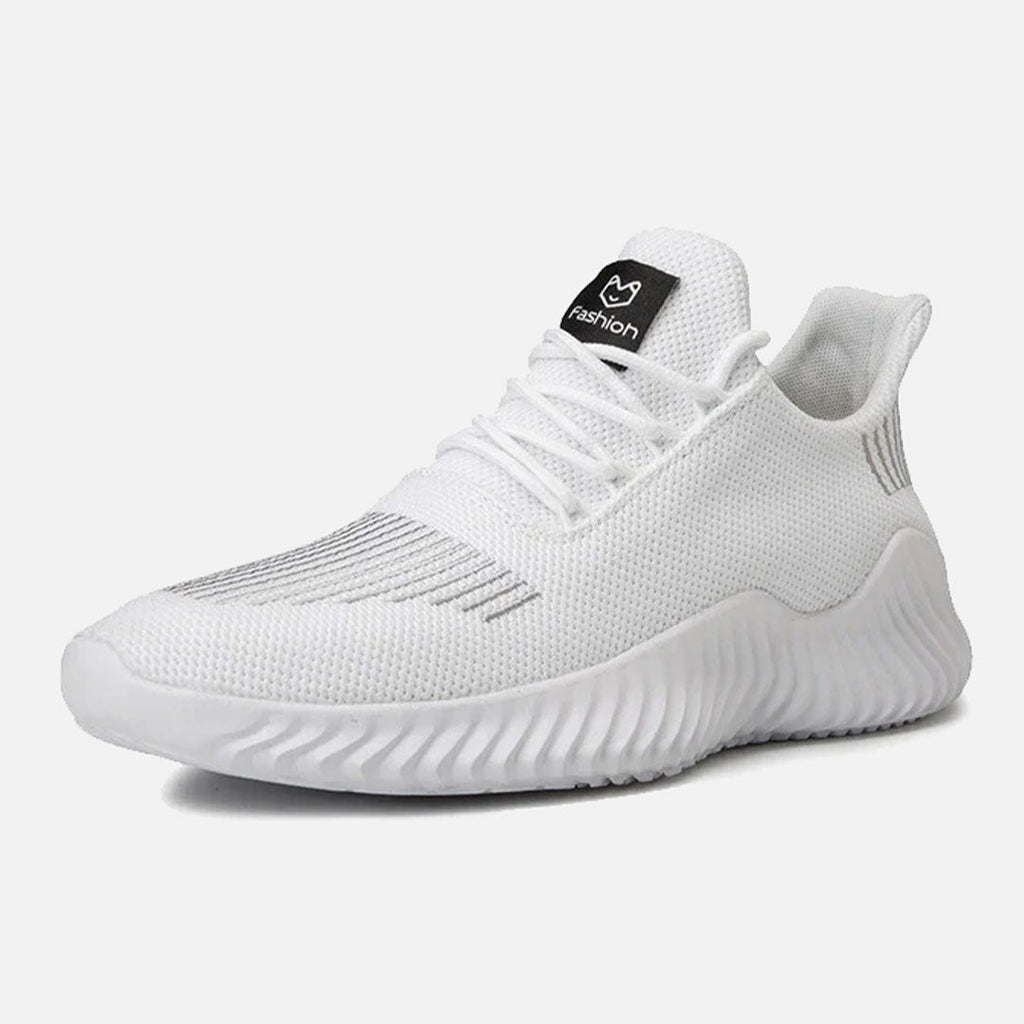 Men's Wave-Tread Knit Runners with Padded Heel Collar - White