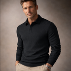 Men's Long Sleeve Polo Shirt Textured Knit Smart Casual