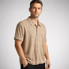 Men's Knit Polo Shirt Textured Vertical Stripe Summer Top