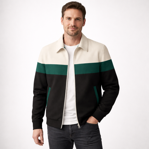 Men's Colourblock Zip Jacket Contrast Panel Casual Outerwear
