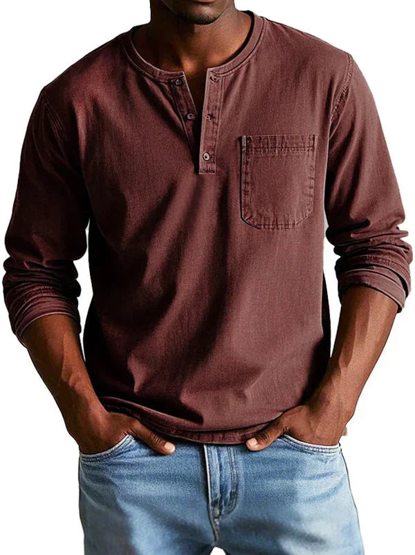 Men's Long Sleeve Henley Shirt Relaxed Casual Layer