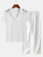 Men's Airy Mesh Shirt and Linen Blend Trousers Lightweight